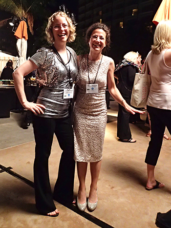 Me and my fabulous critique partner, author Ishta Mercurio, at the Sparkle and Shine poolside gala.